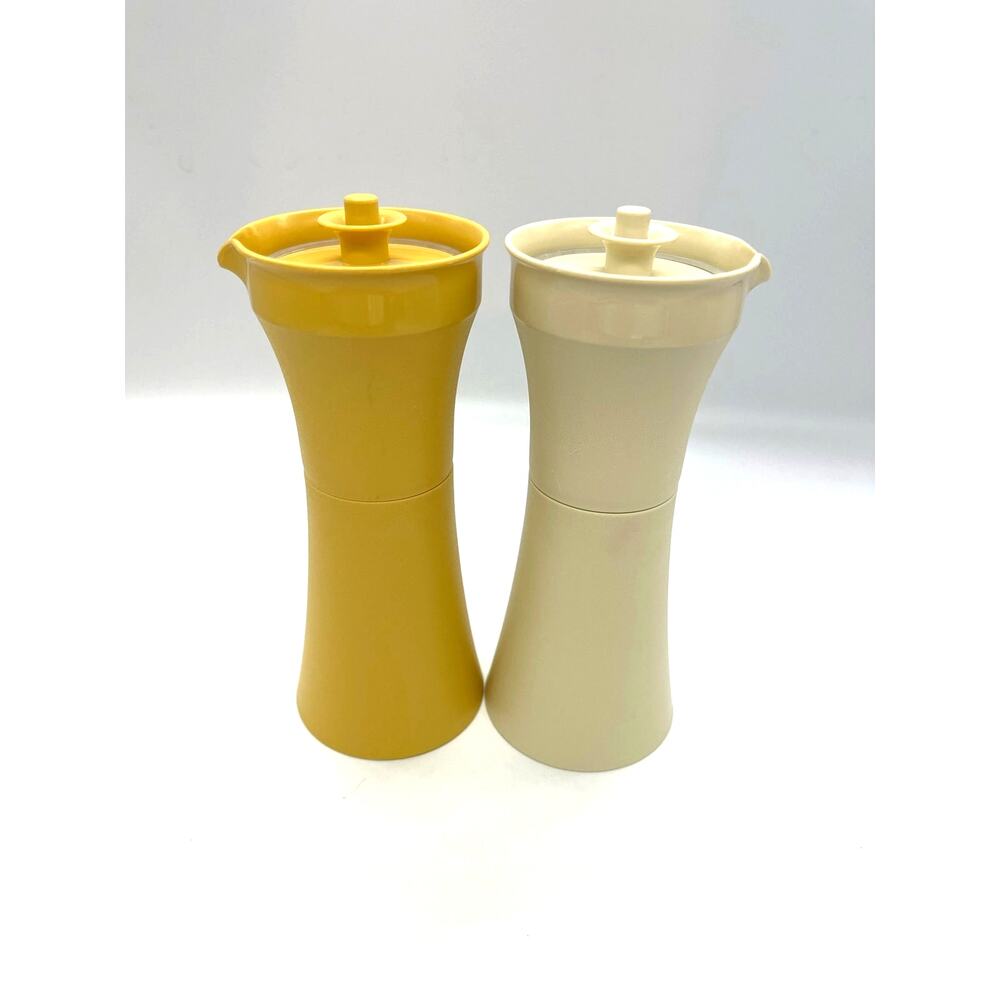 Vintage Tupperware Oil & Vinegar Cruet Set Wheat 1246-13 & Harvest Gold 1246-14